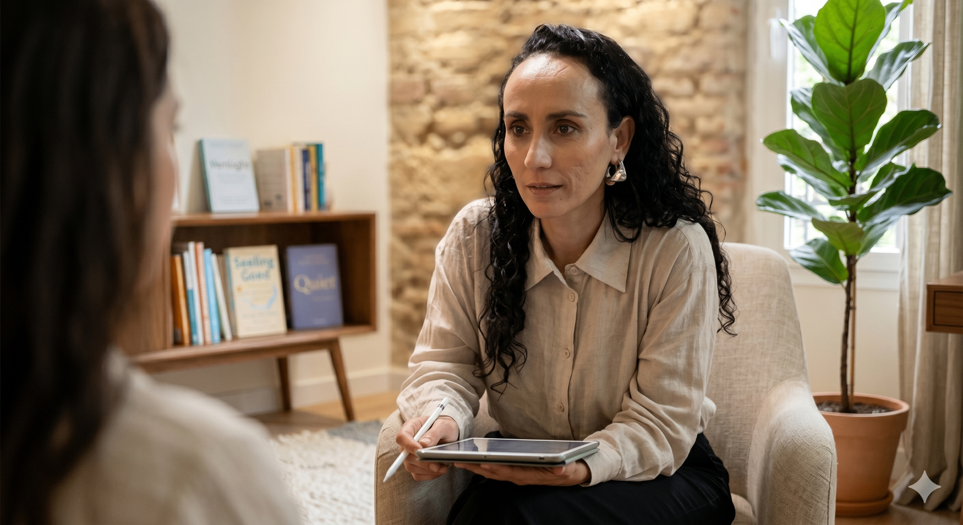 Rafaela Vassou em atendimento psicológico no consultório